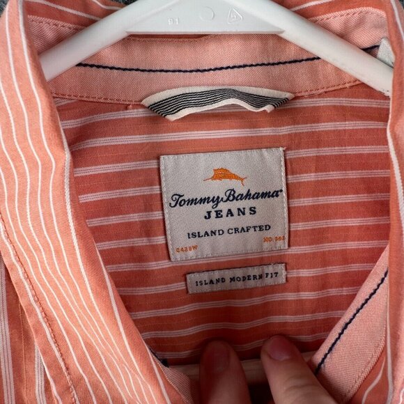 Tommy Bahama Button Up Shirt Men’s Striped Orange White Island Modern Fit XL - Picture 8 of 10